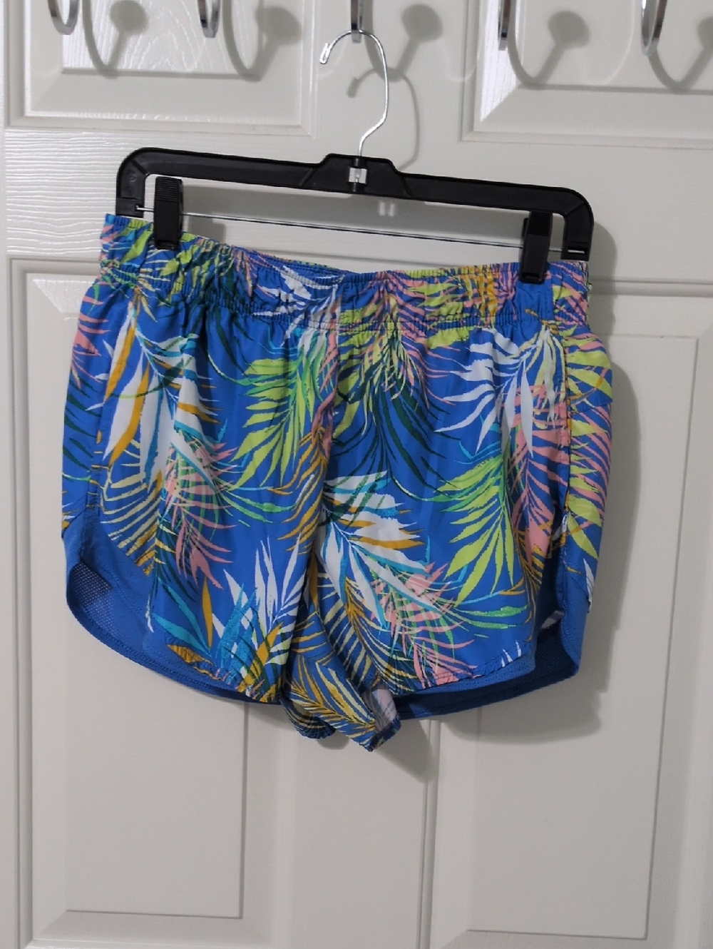Athletic Works Blue Tropical Leaf Athletic Shorts